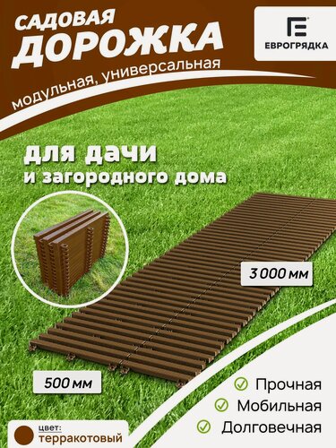Изображение товара Садовая дорожка Еврогрядка 3 м х 0.5 м, цвет: терракот, модульная