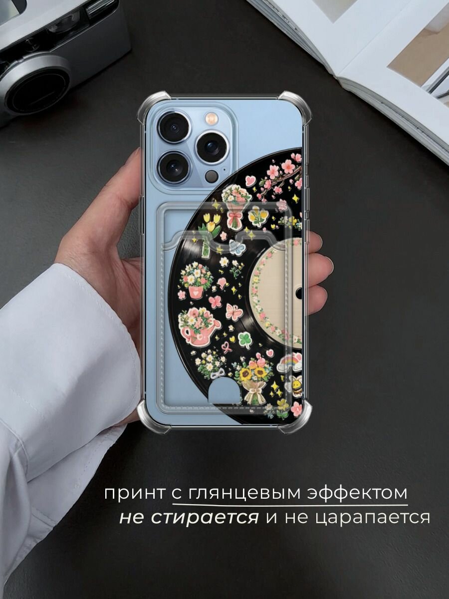 Чехол на Apple iPhone 13 Pro (Айфон 13 Про) с картой и принтом Виниловая пластинка с наклейками — фото 1