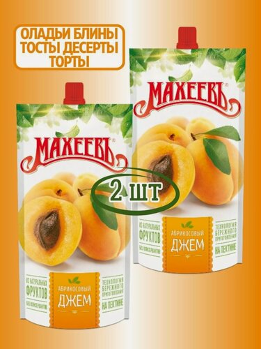 Изображение товара Джем Махеев Абрикосовый для оладий и блинов, дой-пак, 300 г, 2 шт