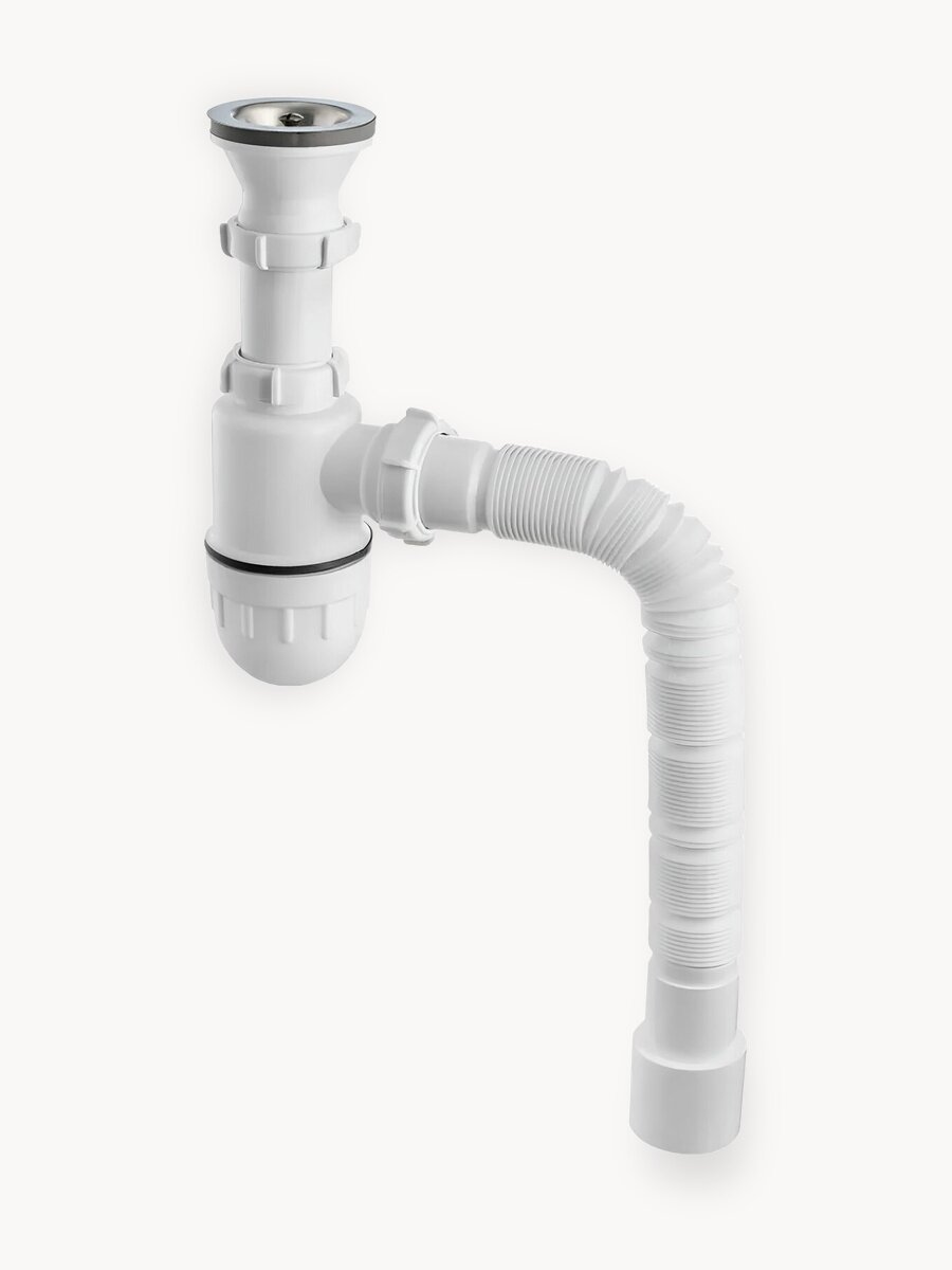 Сифон профи для мойки и раковины с литым выпуском и гибким соединением