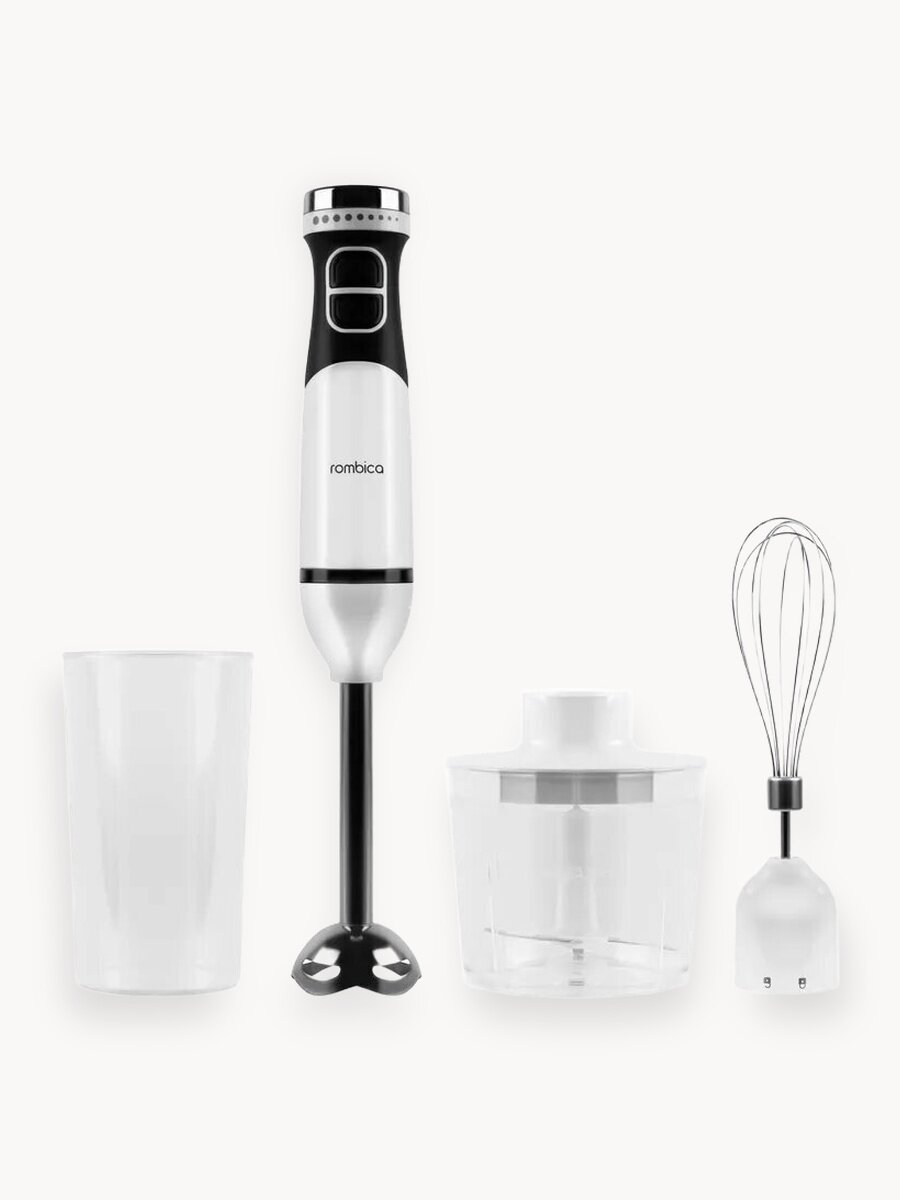 Блендер Rombica RMBL-001, погружной, измельчитель, миксер, турборежим, черный/белый