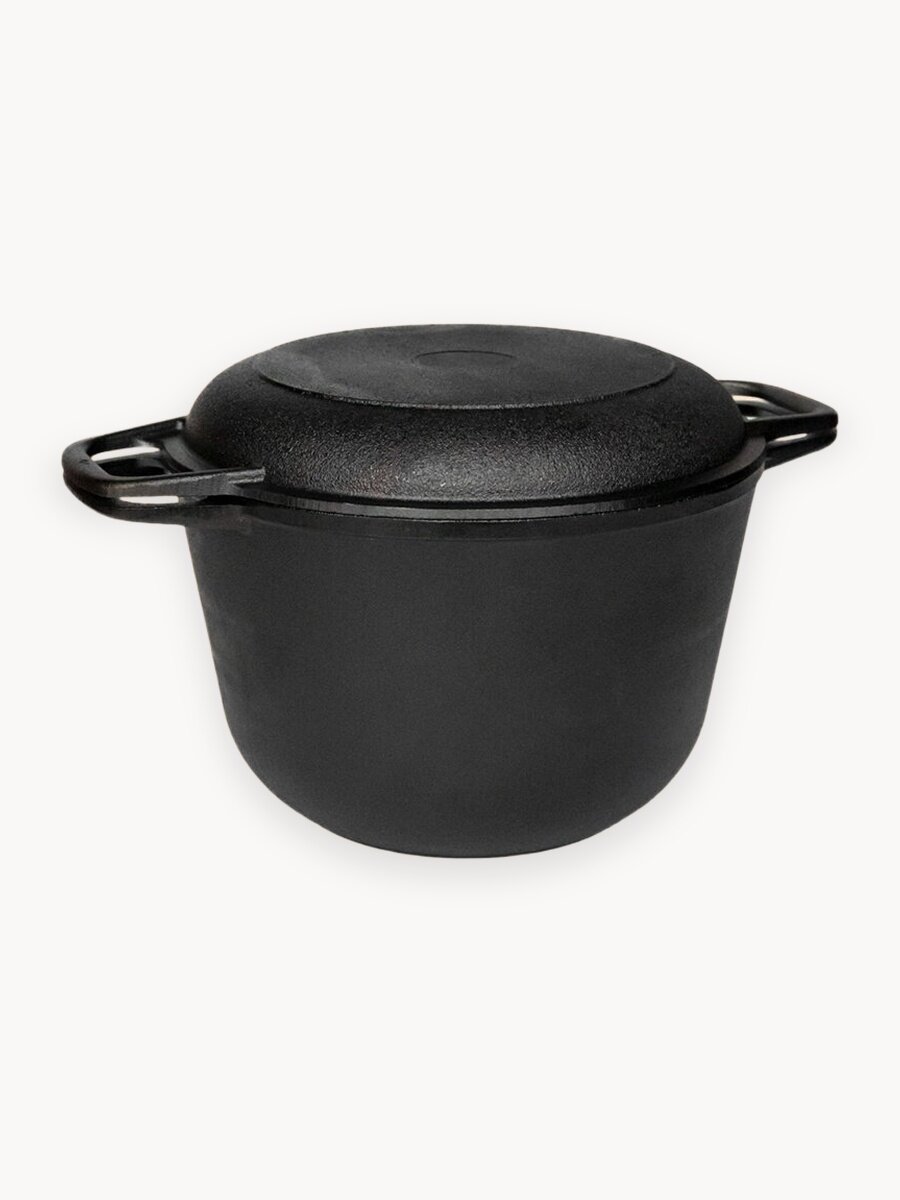 Кастрюля чугунная 3 л. с чугунной крышкой-сковородой Гардарика