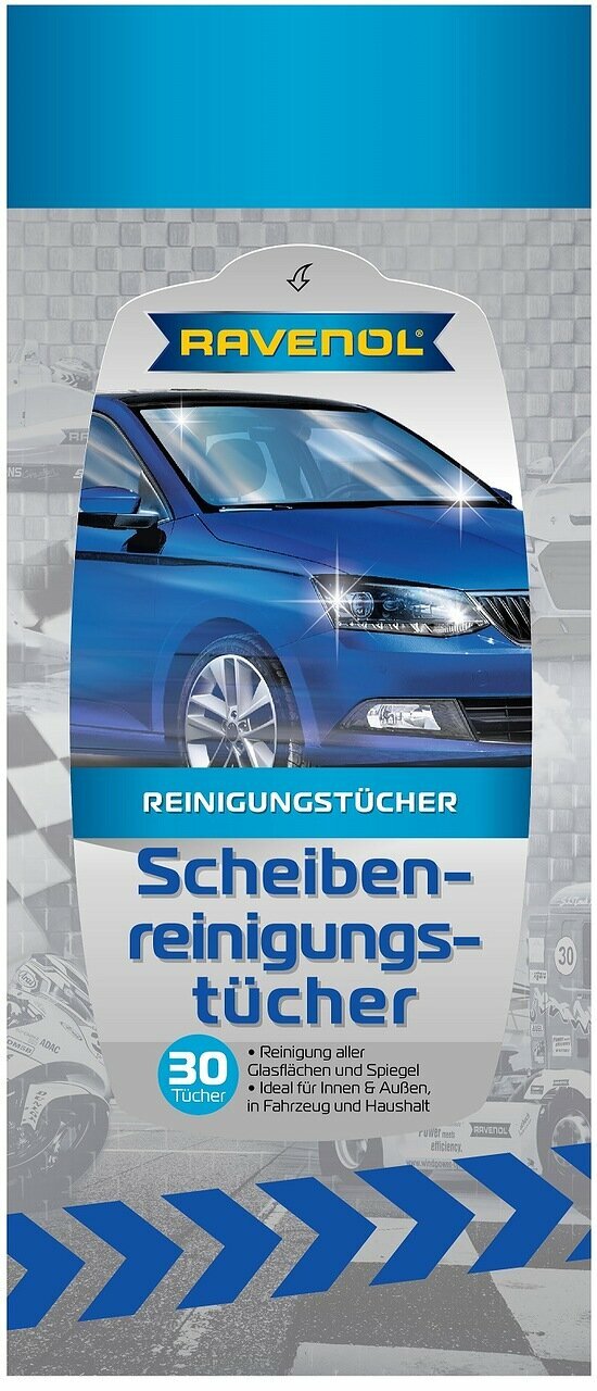 Салфетки влажные RAVENOL для стекол зеркал и фар (30 шт.)