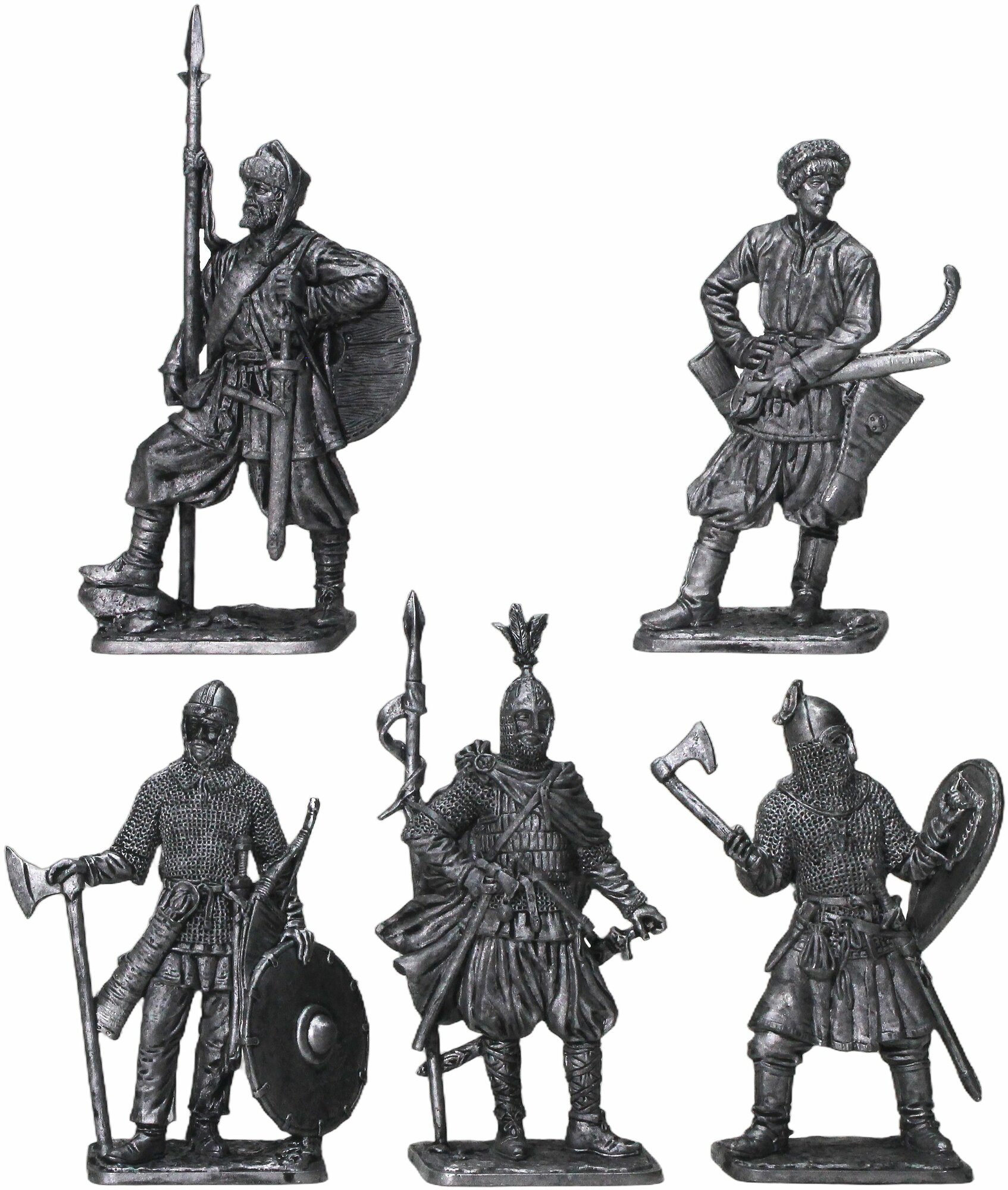 "Русские средневековые воины" №9ЕК (5 н/к) в картонной коробке набор оловянных солдатиков некрашеных