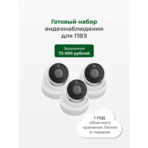 Видеонаблюдение для пунктов выдачи заказов / Готовый набор для ПВЗ / 3 IP-камеры с облачным хранением архива / Год облака в подарок