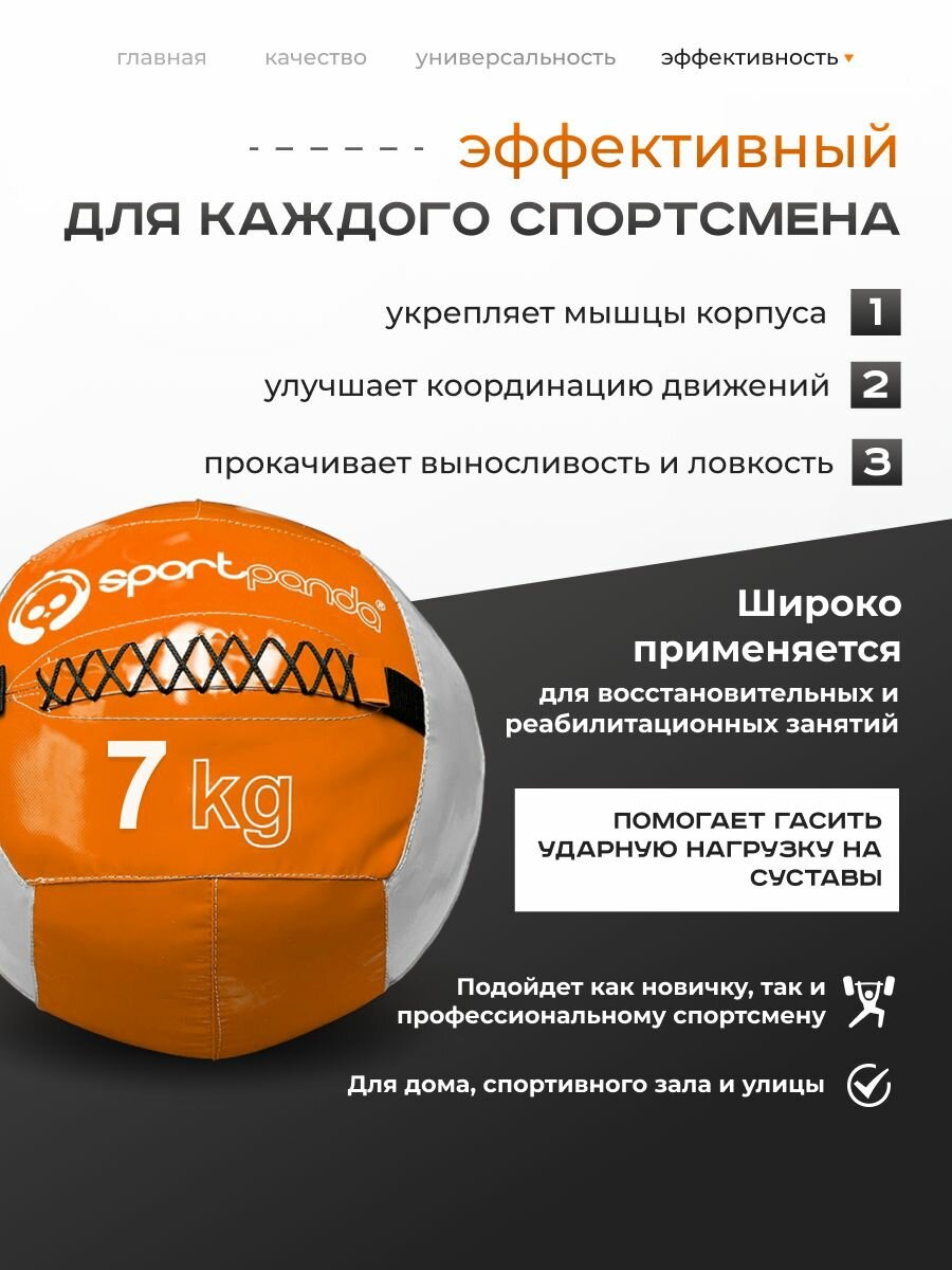 Медбол SportPanda, ПВХ, диаметр 38 см, 7 кг, армированные швы — фото 1
