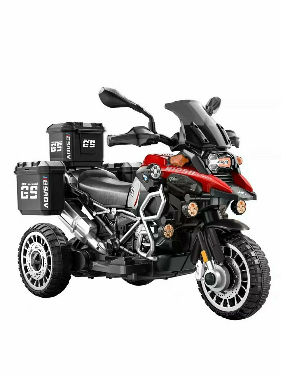 Электромотоцикл "BMW GS Adventure", для детей, 3 в 1, LED-фары, звук мотора, черный/красный/синий/хаки