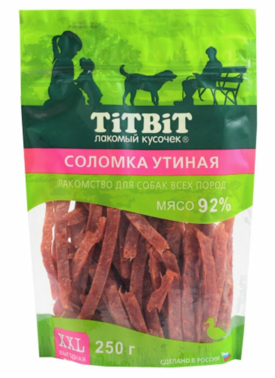 TiTBiT Лакомство для собак Соломка утиная XXL выгодная упаковка 250г