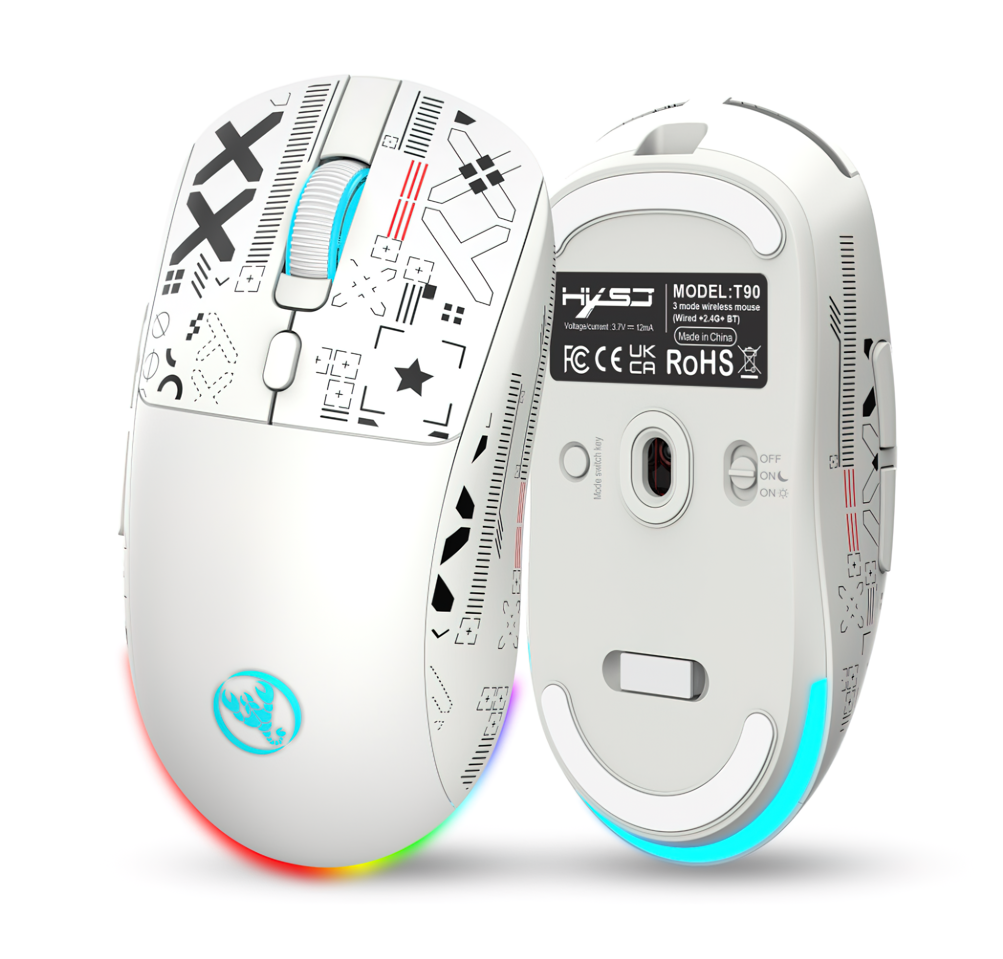 Игровая мышь беспроводная HXSJ T90 printstream с RGB подсветкой, 3600 DPI