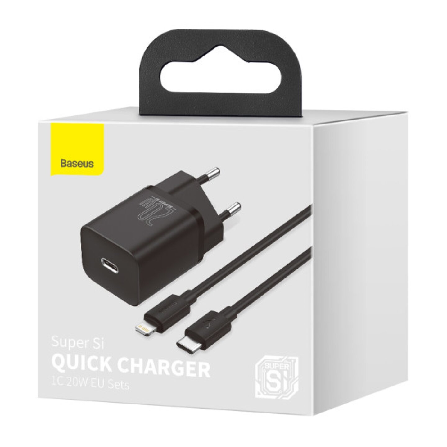 Baseus Super Si QC PD3.0 20W Type-C 3A + Кабель 2.3A Type-C to Lightning 1м Черный iphone