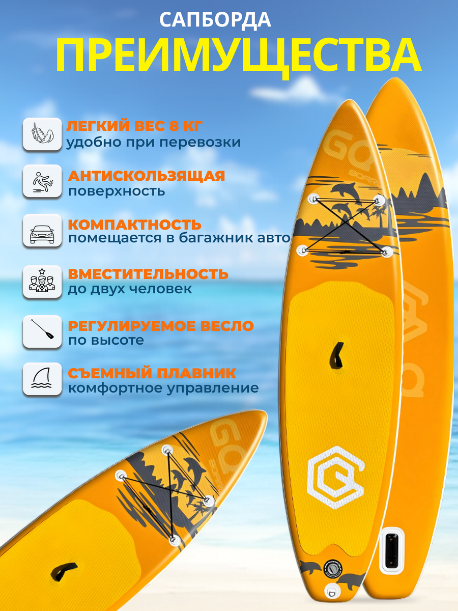 SUP-доска - САПборд - SUP board GQ Coco 335*81*15 дельфины, двухслойный борт — фото 1
