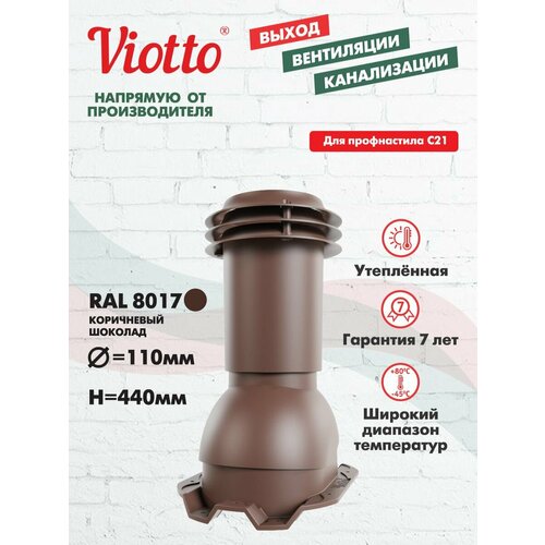 фото Выход вентиляции канализации viotto для профнастила с21 коричневый шоколад (ral 8017)