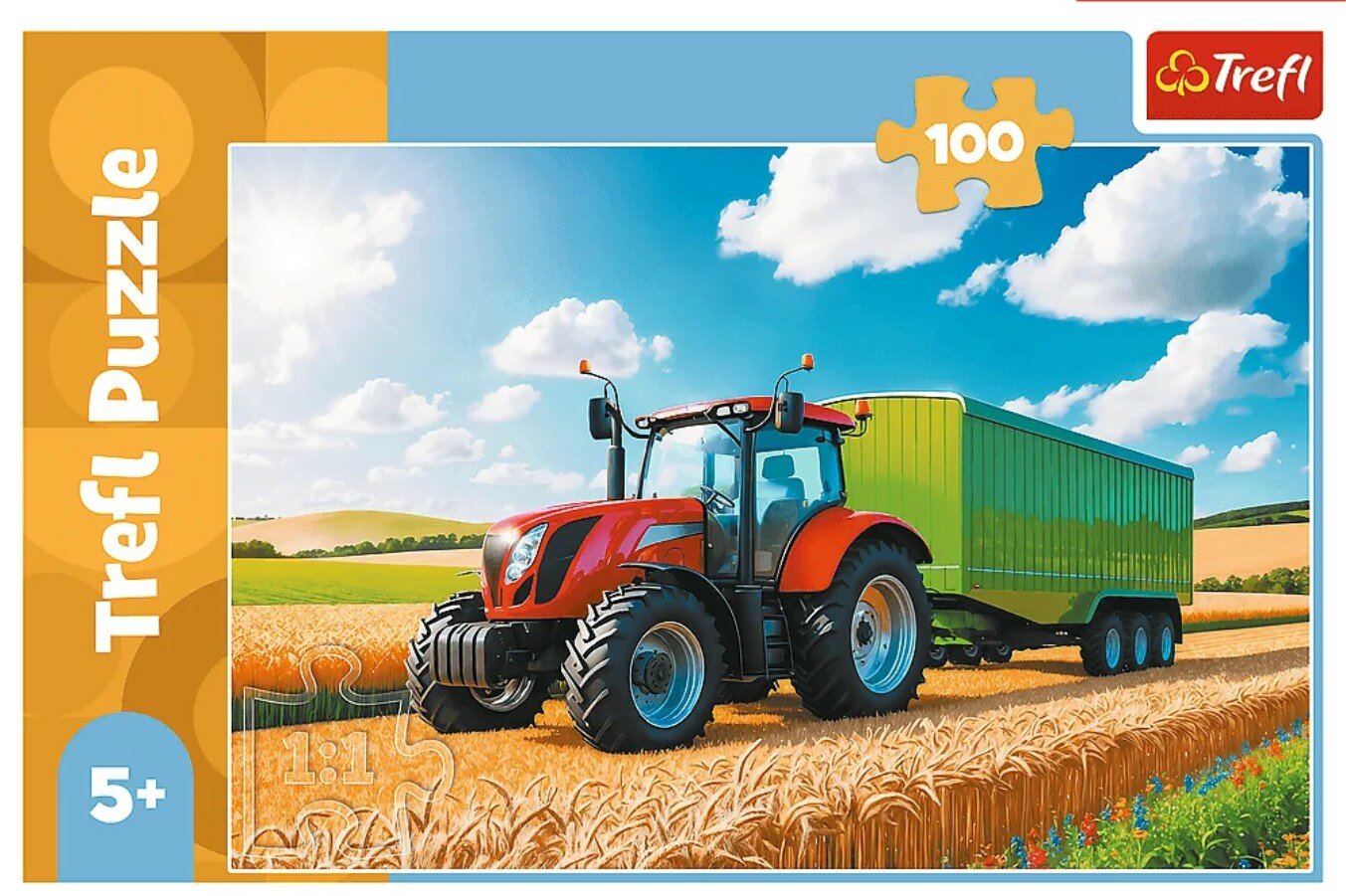 Пазл для детей Trefl 100 деталей, элементов: Трактор с прицепом — фото 1