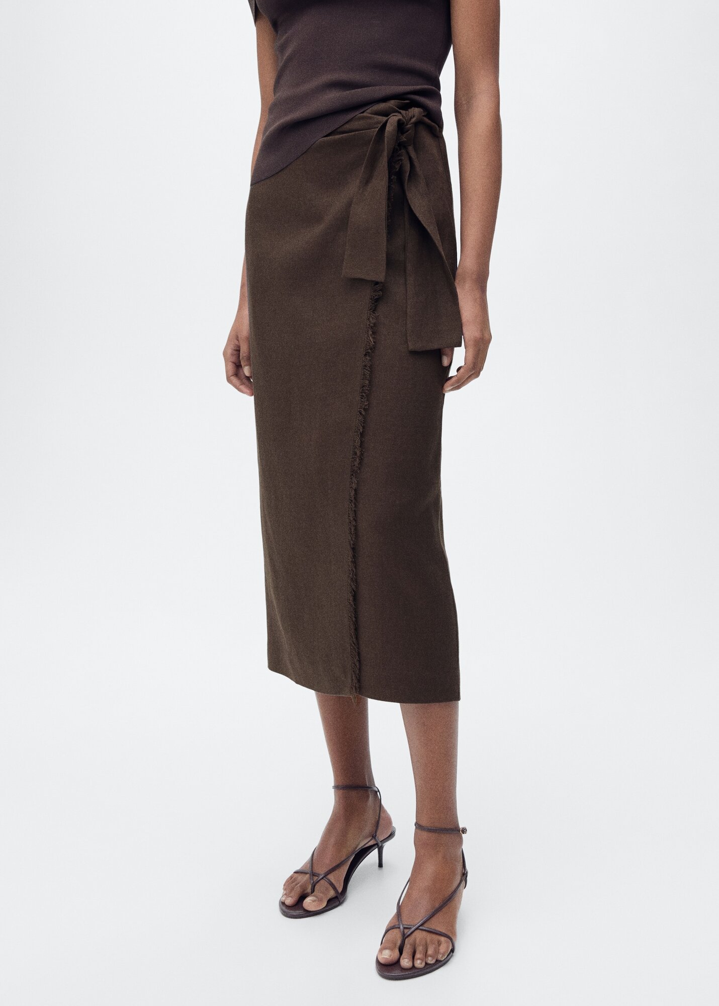 Юбка MANGO Outlet PAREO, размер 20, темно-коричневый