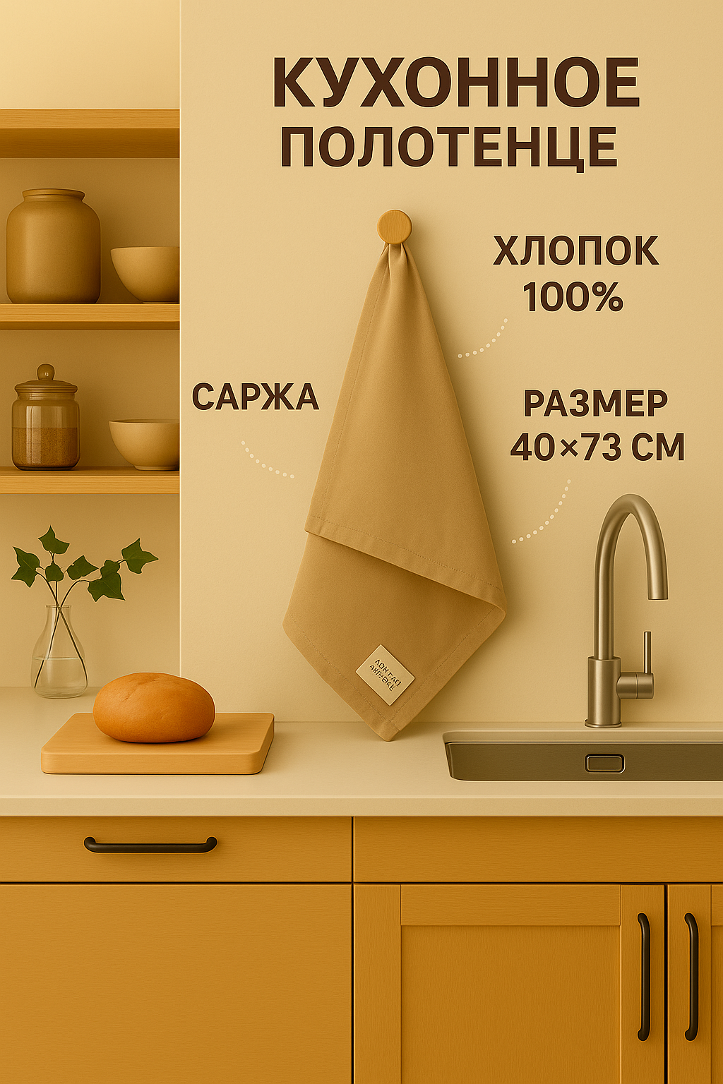 Полотенце кухонное 40х73  Этель  Kitchen  цвет бежевый  100  хлопок