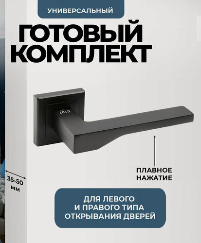 Изображение товара Ручка дверная межкомнатная (2 шт) нажимная, черная матовая Loid 495 BL