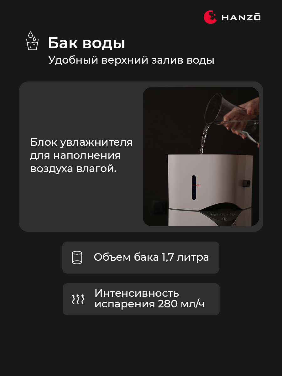 Увлажнители Воздуха HANZO Z15 очиститель воздуха с функцией увлажнения воздуха победитель номинации "Товар Года"