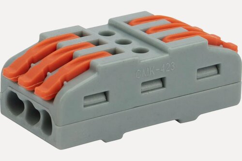 Изображение товара REXANT проходная клемма СМК 222-423, 3 полюса, 0,08-4 мм2, серого цвета, 25 шт