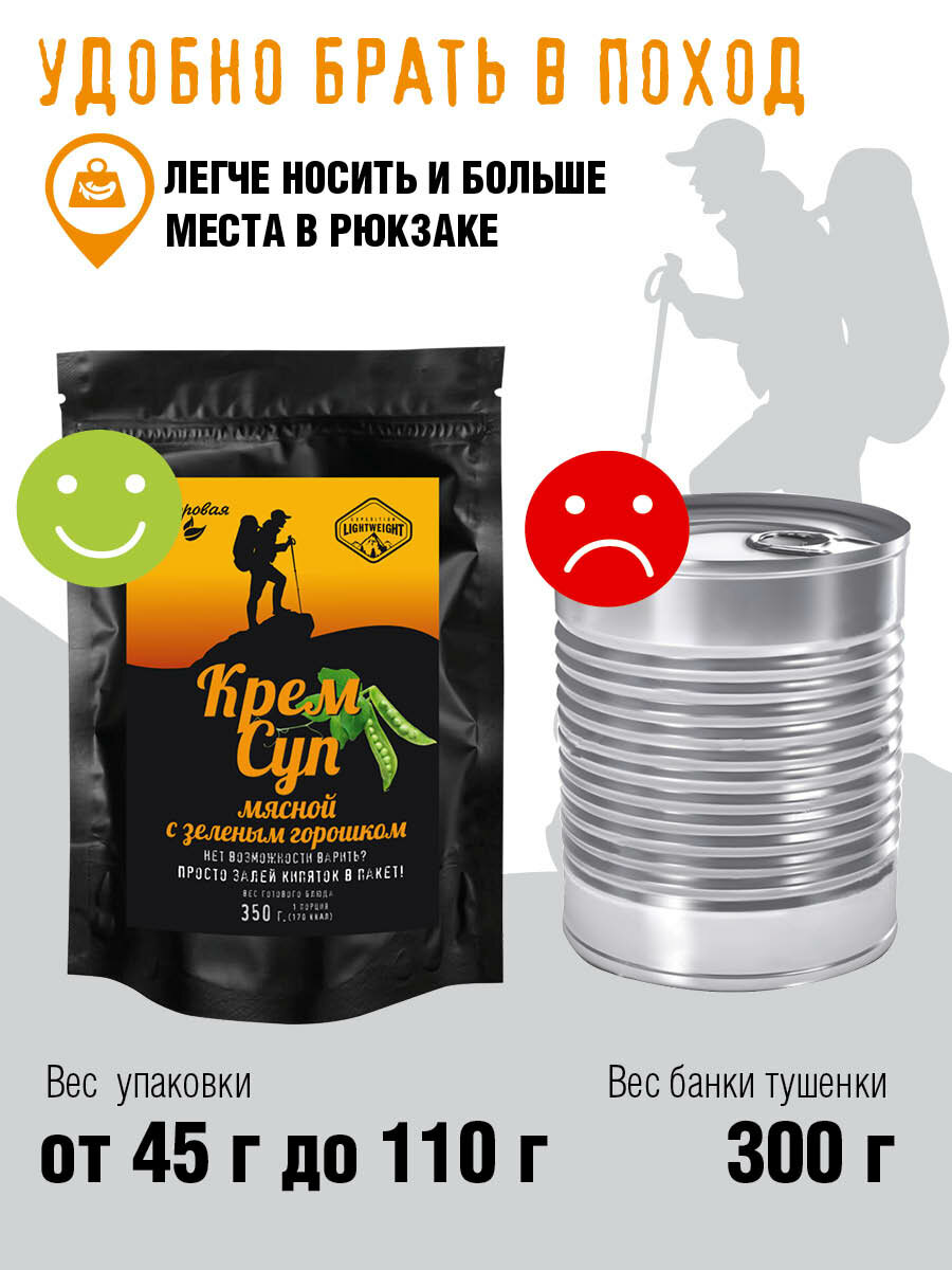 Изображение Крем-суп "Здоровая еда" быстрого приготовления мясной с зеленым горошком сублимированный для похода, 50 г