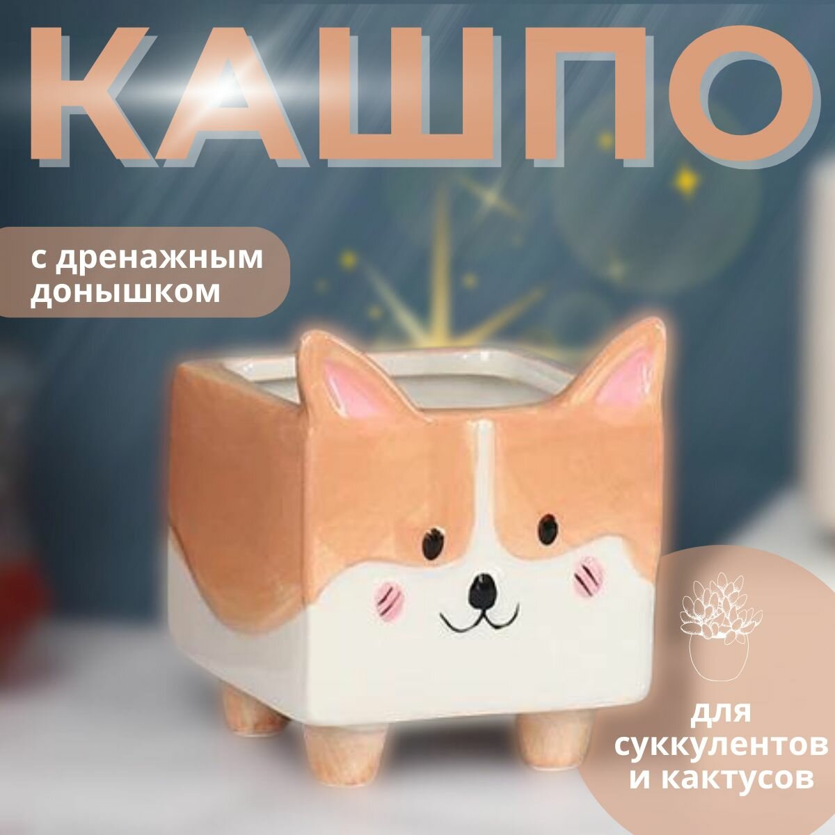 Кашпо с дренажным для суккулентов и кактусов