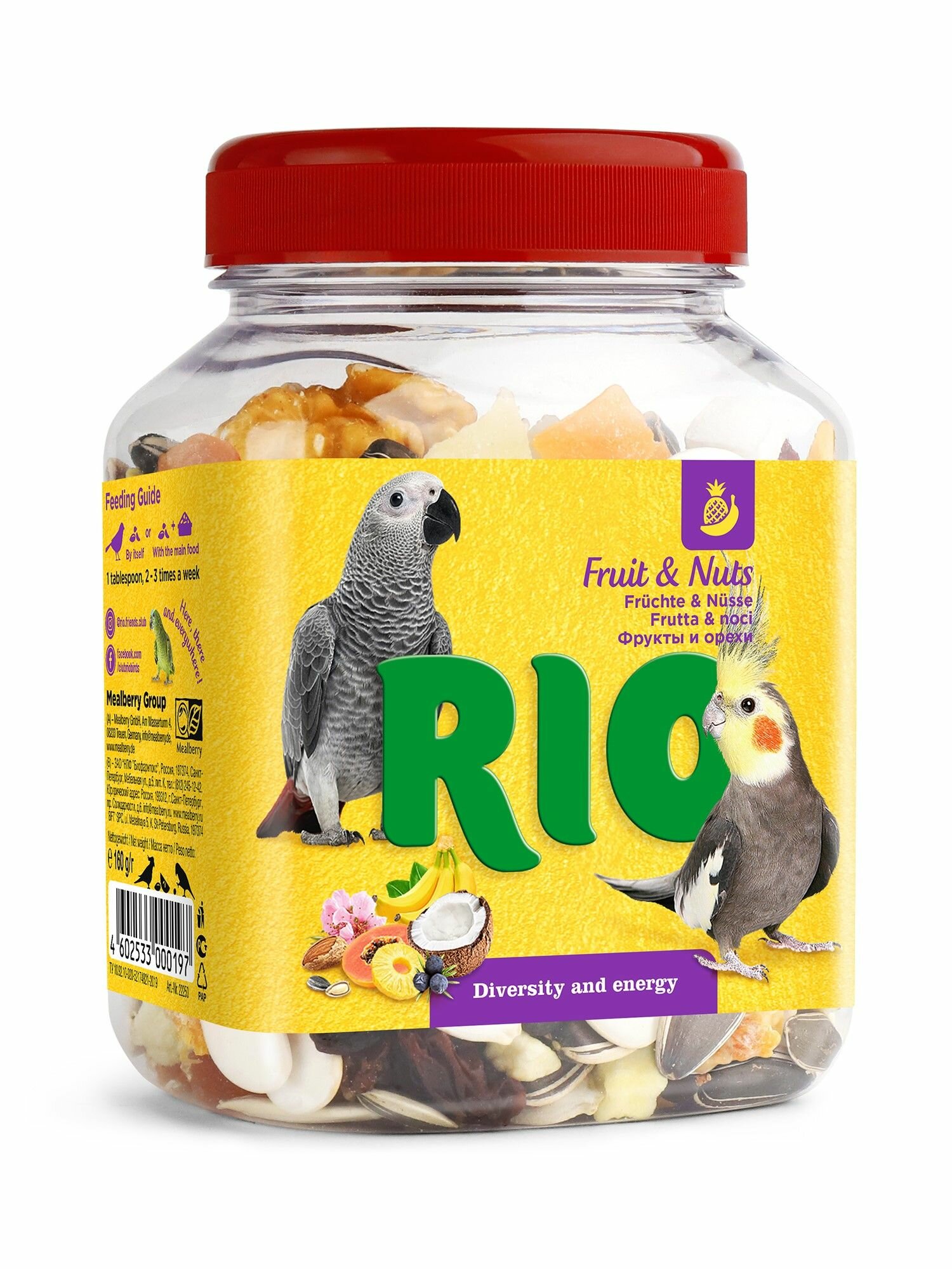 Лакомство "Фрукты и Орехи" RIO для попугаев среднего и крупного размеров без ГМО 160 г