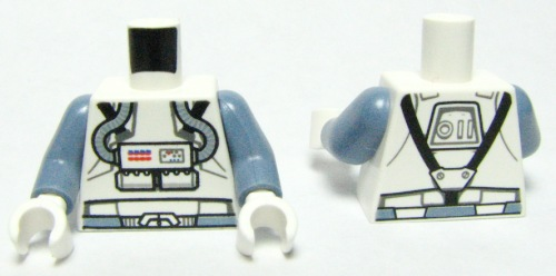 Torso SW Clone Pilot with Sand Blue Hoses and Belt, Black Straps Pattern / Sand Blue Arms / White Hands, 973pb0626c01 White U
