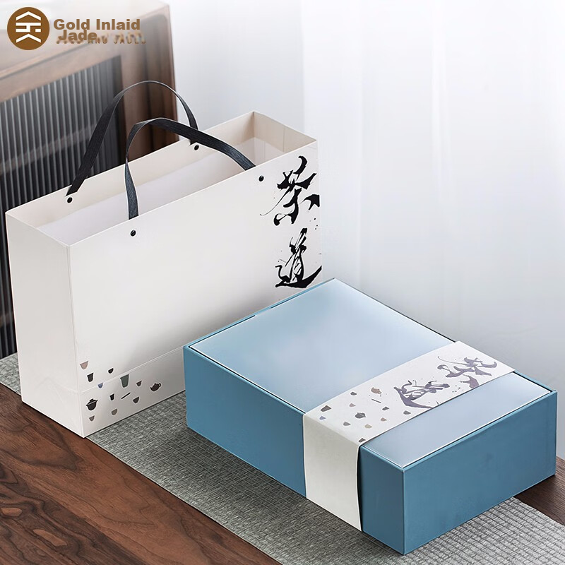Jinxiangyu Kungfu Tea Set Complete Set Dehua Mutton-Fat Jade White Porcelain Blue And White Porcelain Gaiwan Tea Cups for Home And Office Use Early Summer