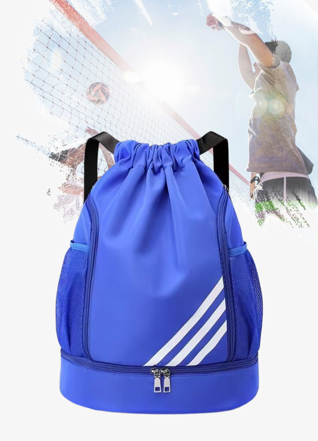 Сумка-мешок для обуви и спортивной формы боковые карманы цвет светло-синий