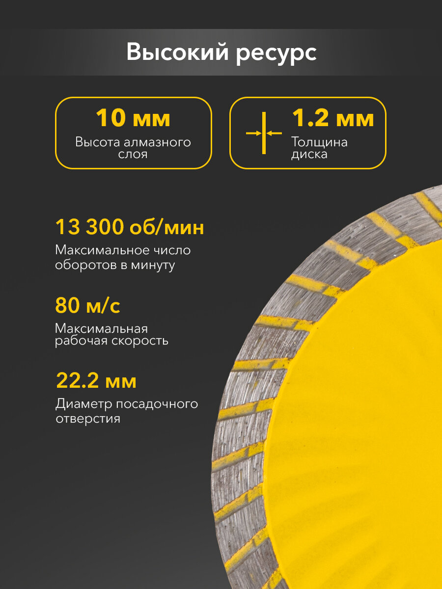 Диск алмазный Kranz отрезной высокопрочный Turbo волна 115x22.2 мм — фото 1