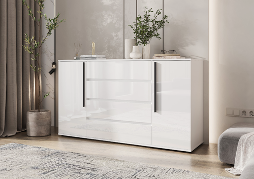 Изображение товара Комод ЛДСП Норд. 1.6 метра, белый глянец. 4 ящика + 2 двери