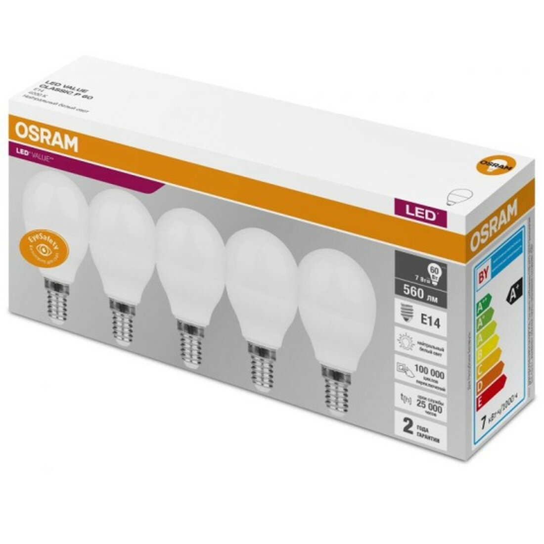 Светодиодная лампа Ledvance-osram LVCLP60 7SW/840 230V E14 OSRAM (упаковка 5 шт)