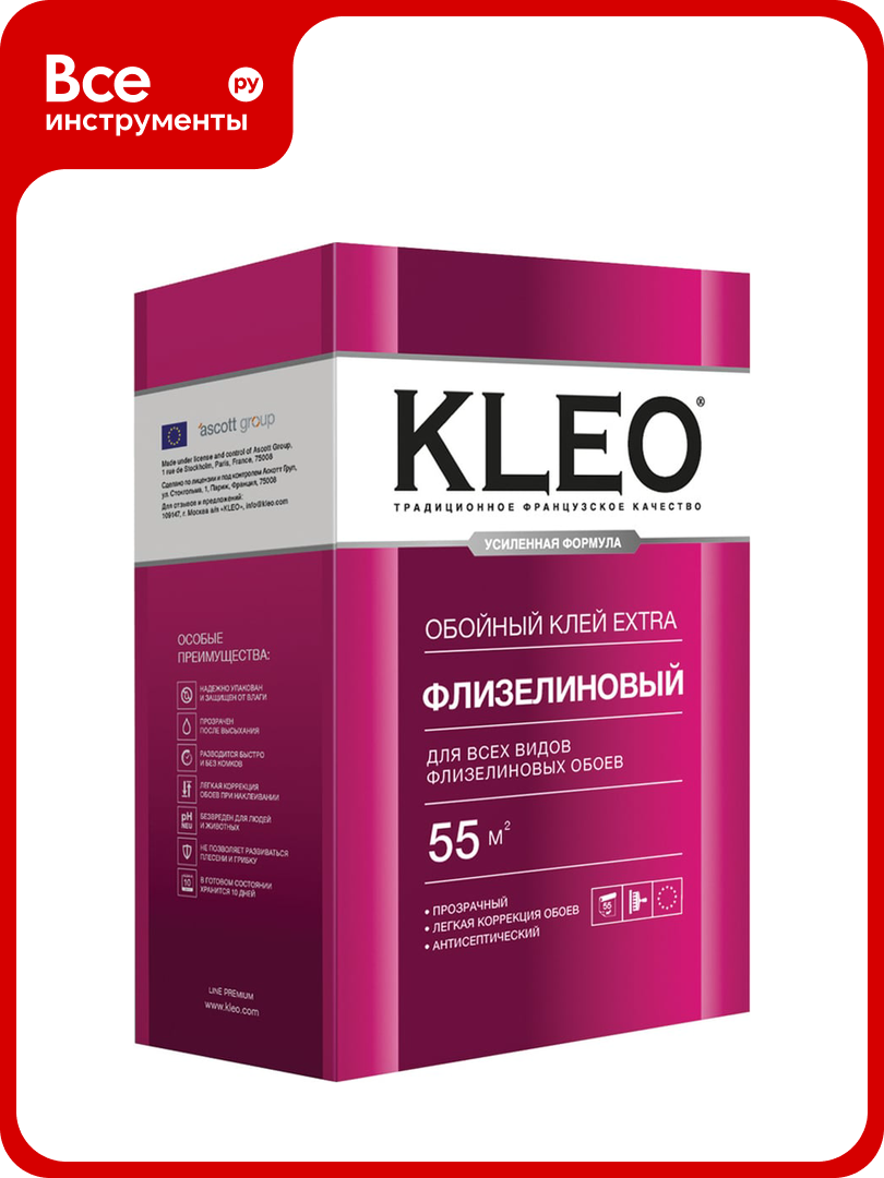 Обойный клей для флизелиновых обоев KLEO сыпучий 030 EXTRA 55