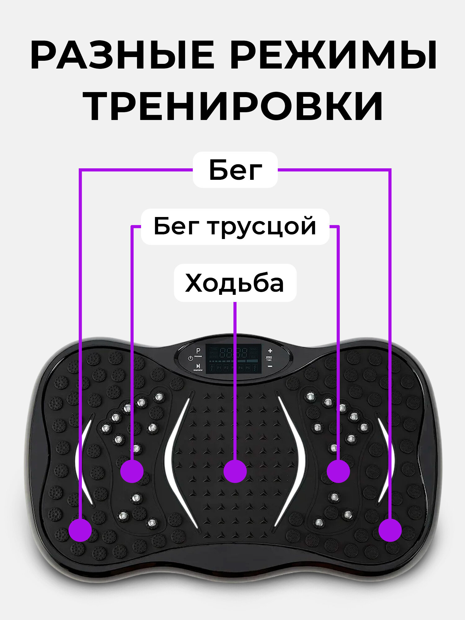 Виброплатформа для похудения, горизонтальная, металлическая, с пультом, кардио степпер тренажер — фото 1