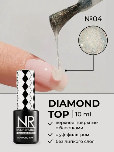 Изображение товара Топ для маникюра Nail Republic Diamond Top №4, голографические хлопья, без липкого слоя, 10мл