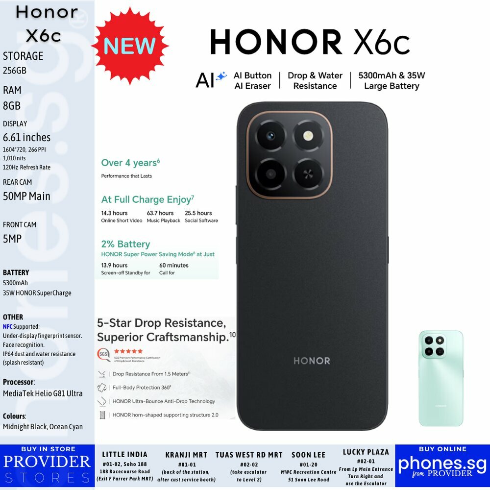 Смартфон Honor X6c, 6/128ГБ, глобальный, гарантия 12 месяца, зарегистрирован UzIMEI