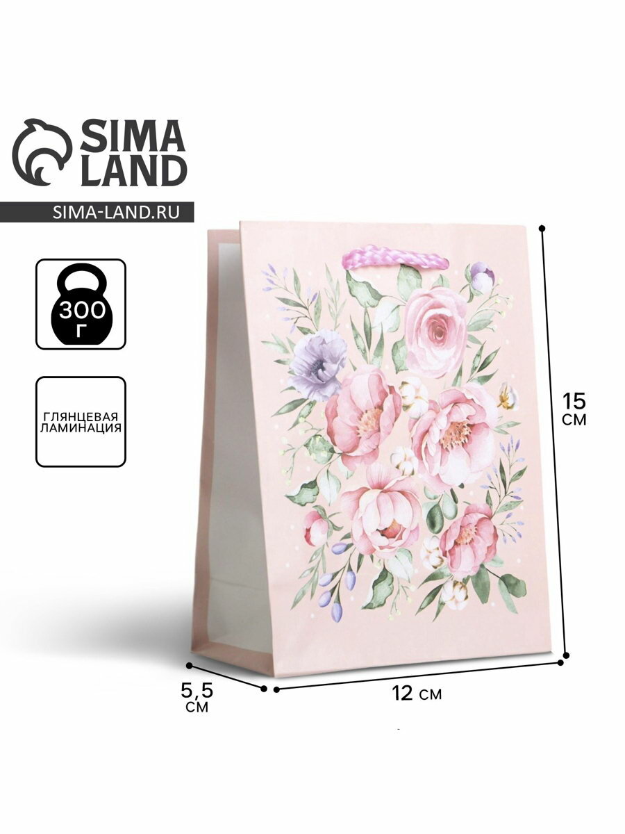 Пакет подарочный ламинированный упаковка Present for you S 12 x 15 x 5.5 см 4 шт.