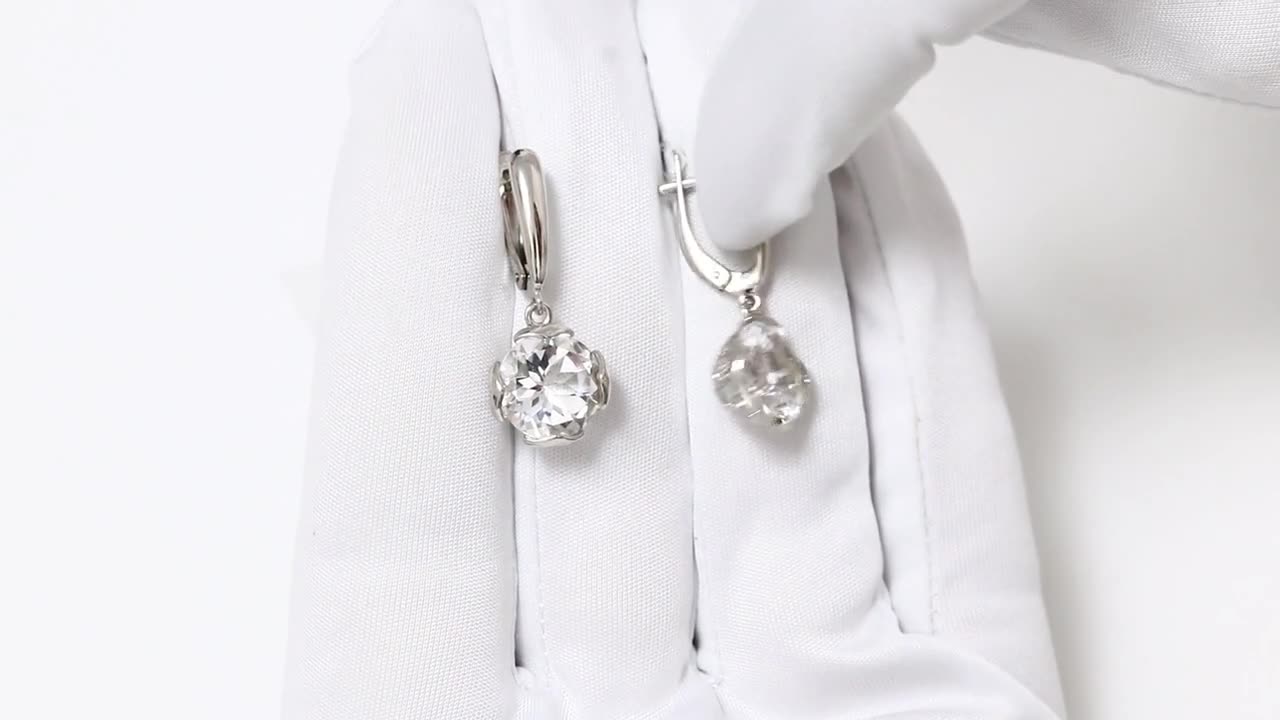 Серьги Diamant online, серебро, 925 проба, родирование, фианит, горный хрусталь, длина 2.7 см, , прозрачный — фото 1