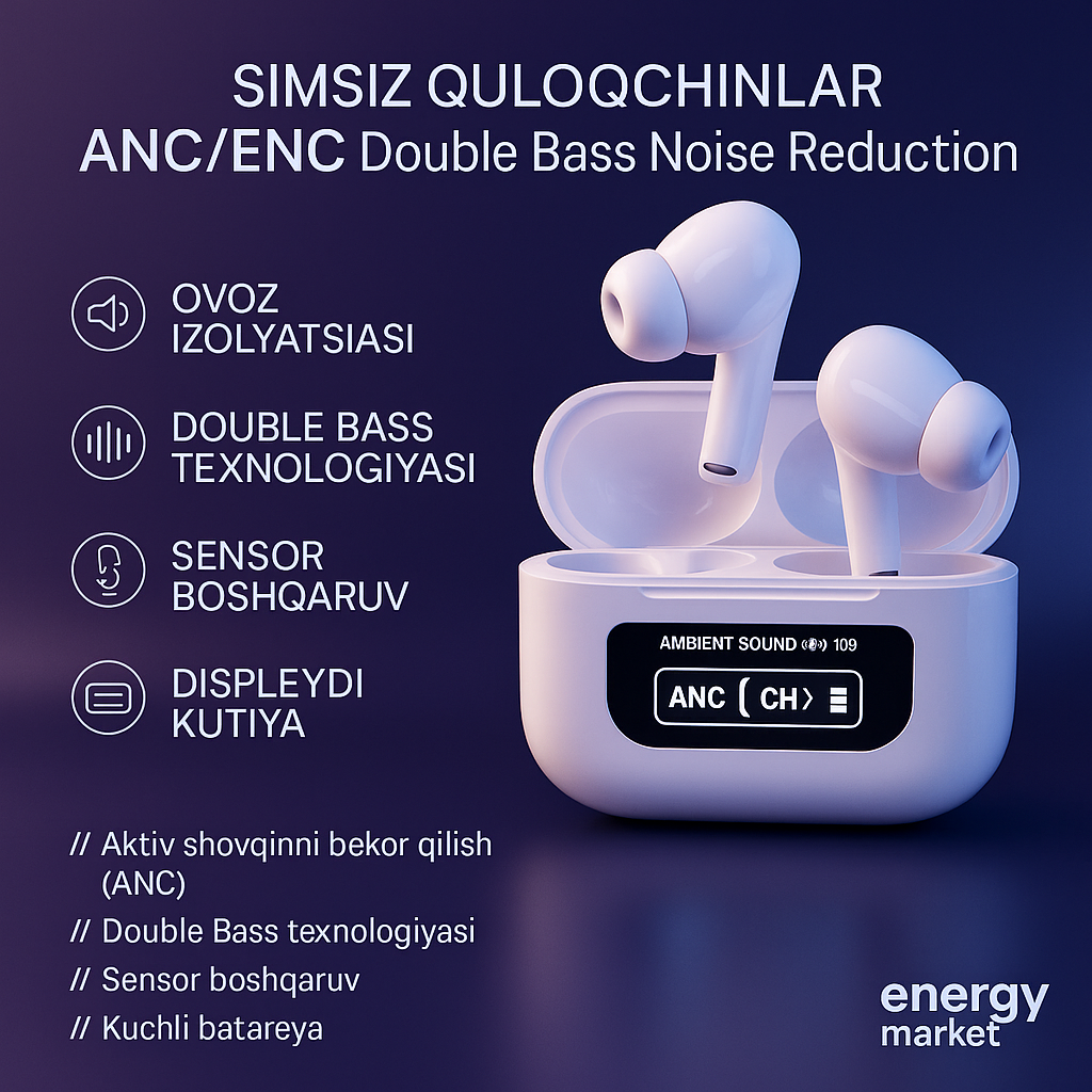 Беспроводные наушники A9 Pro White, с шумоподавлением (ANC/ENC) и сенсорным управлением