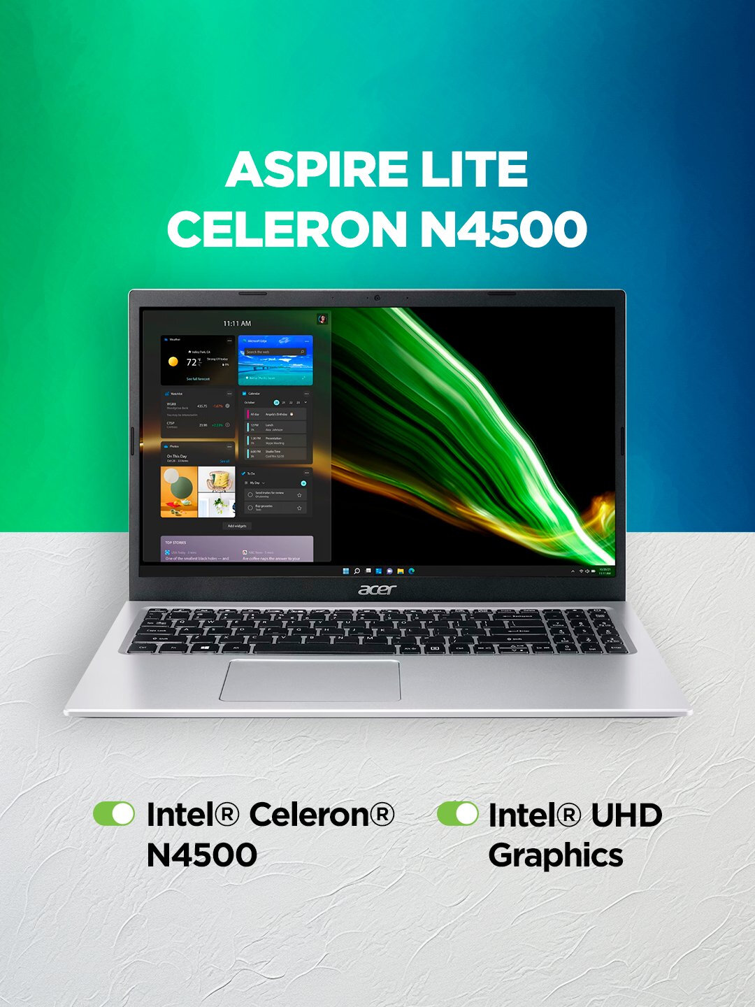Ноутбук Acer Aspire, 15,6", Intel Celeron N4500, 8GB RAM, 256GB SSD, Win 11