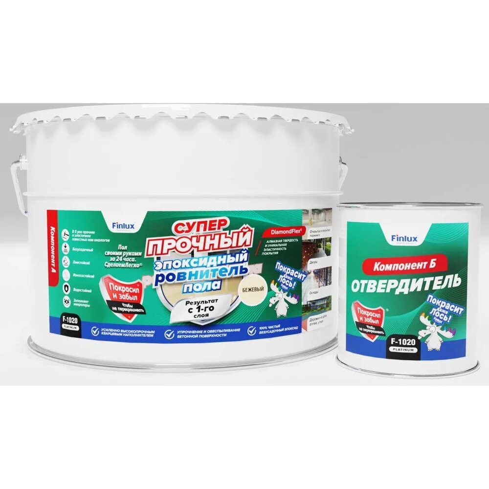 Finlux F-1020 Эпоксидный ровнитель для наливного пола, суперпрочный, Двухкомпонентное, 10 кв, м, 4603783214006