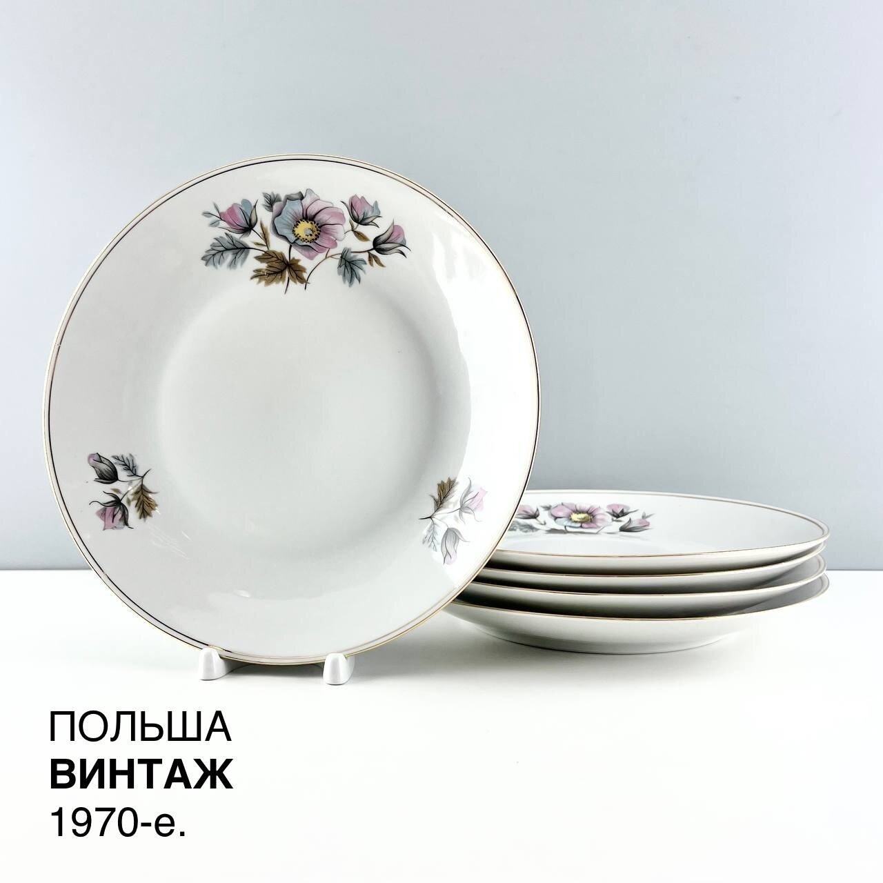 Винтажная тарелка "Космея". Набор 5 шт. Фарфор Chodziez. Польша, 1970-е.