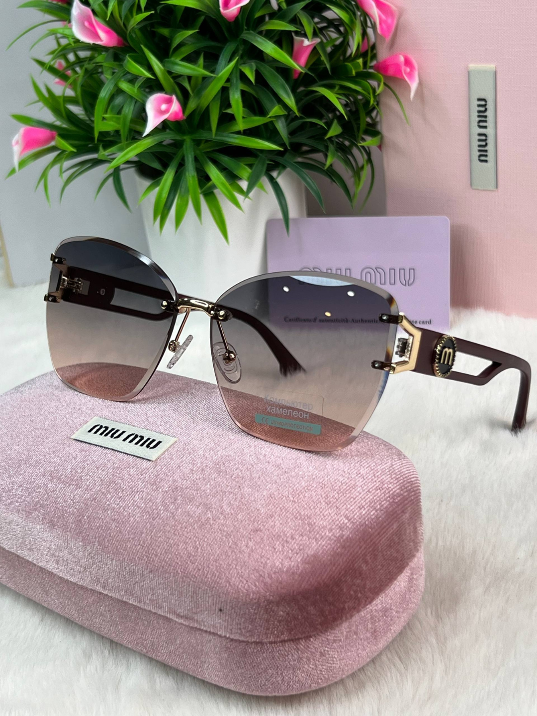 Солнцезащитные очки Miu Miu, бордовый — фото 1