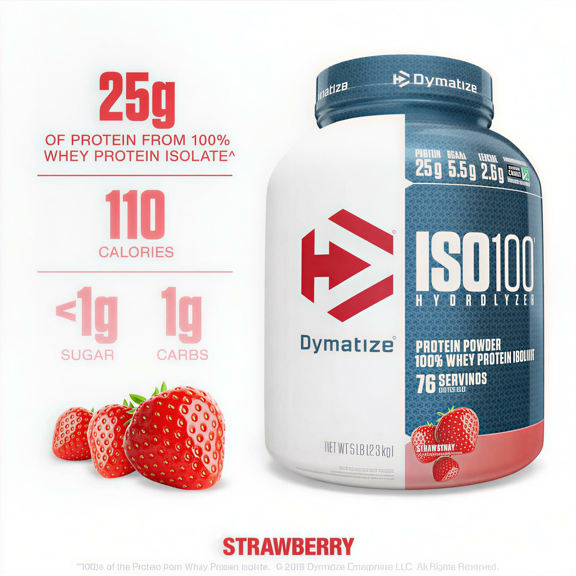 Гидролизованный изолят сывороточного белка Dymatize ISO 100 Клубника