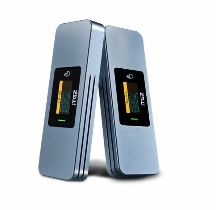 Внешний корпус для SSD M.2 ITGZ RTL9210B NVMe, USB 3.2 10Gbps, OLED дисплей, RGB подсветка, защита от записи