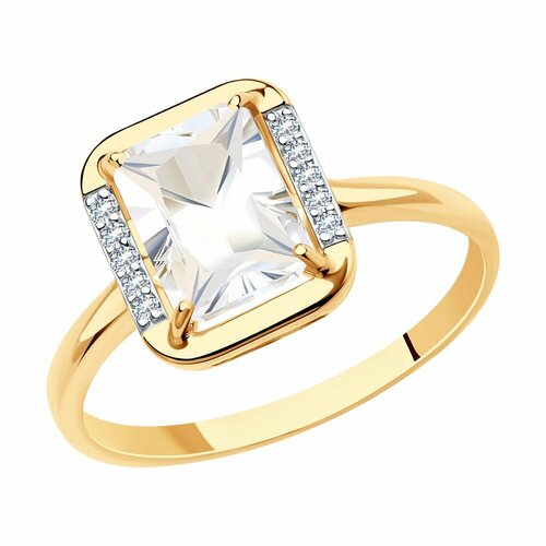 Кольцо Яхонт, красное золото, 585 проба, горный хрусталь, размер 17, бесцветный кольцо горный хрусталь размер 18 5 бесцветный белый