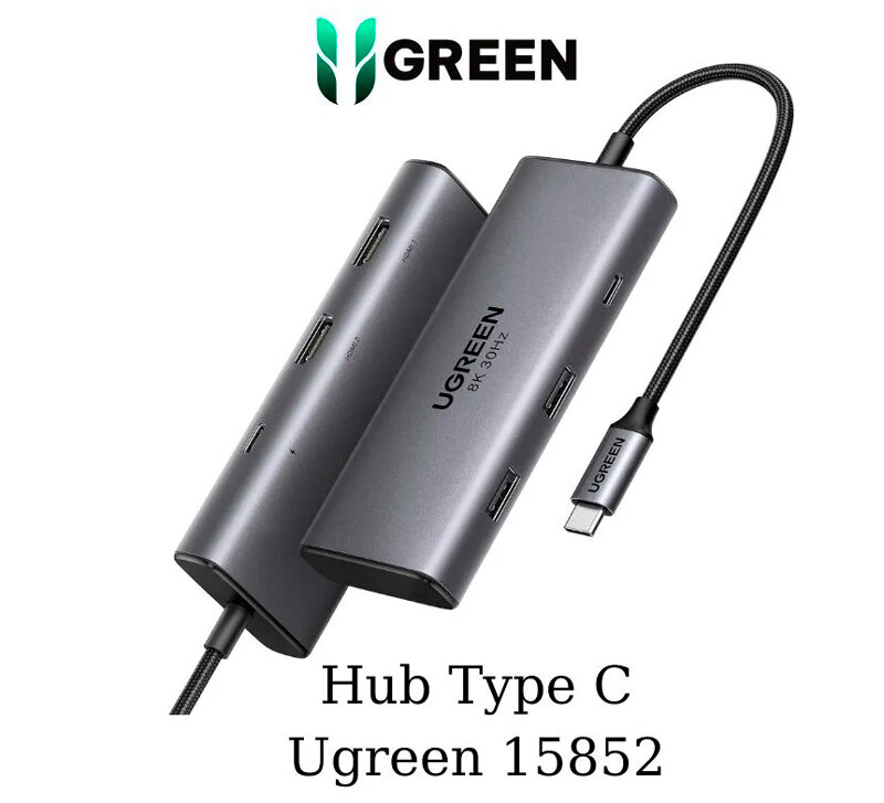 Конвертер UGREEN CM498 (15852) USB-C to2*USB-A 3.0+USB-C 3.0+2*HDMI+PD