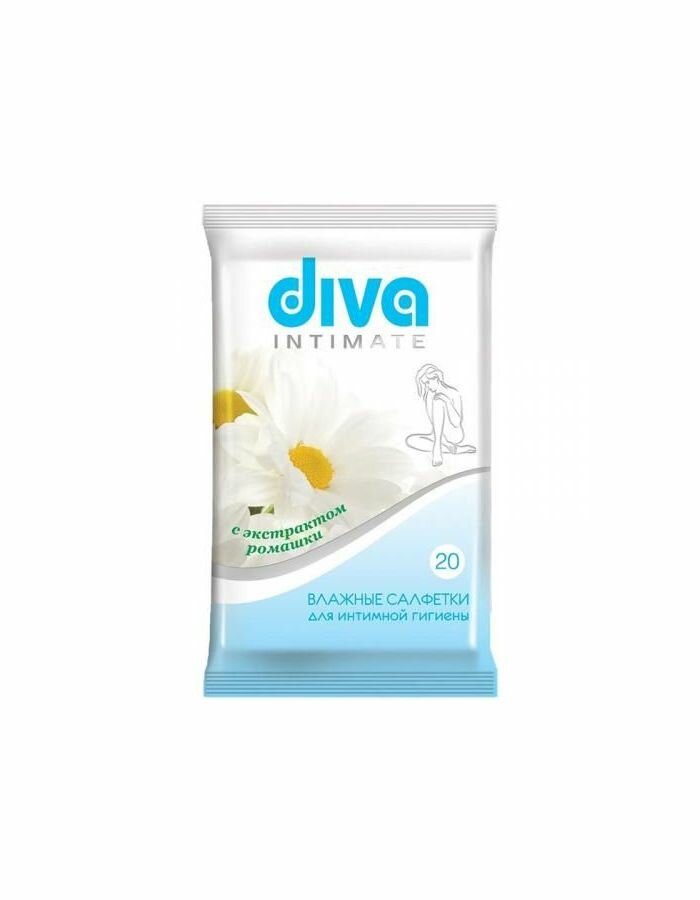 Картинки Салфетки влажные Diva для интимной гигиены, с экстрактом ромашки, 20 шт, 6 уп
