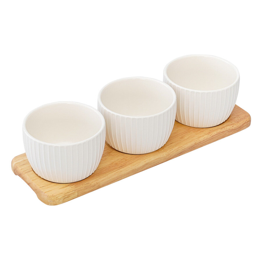 Картинки Набор из 3 чаш на деревянной подставке Liberty Jones Soft Ripples 200 мл, фарфор, белый