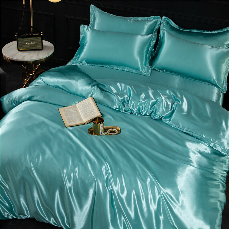 Комплект постельного белья Ice Silk, 4 предмета, можно стирать в стиральной машине (пододеяльник + простыня + наволочка)