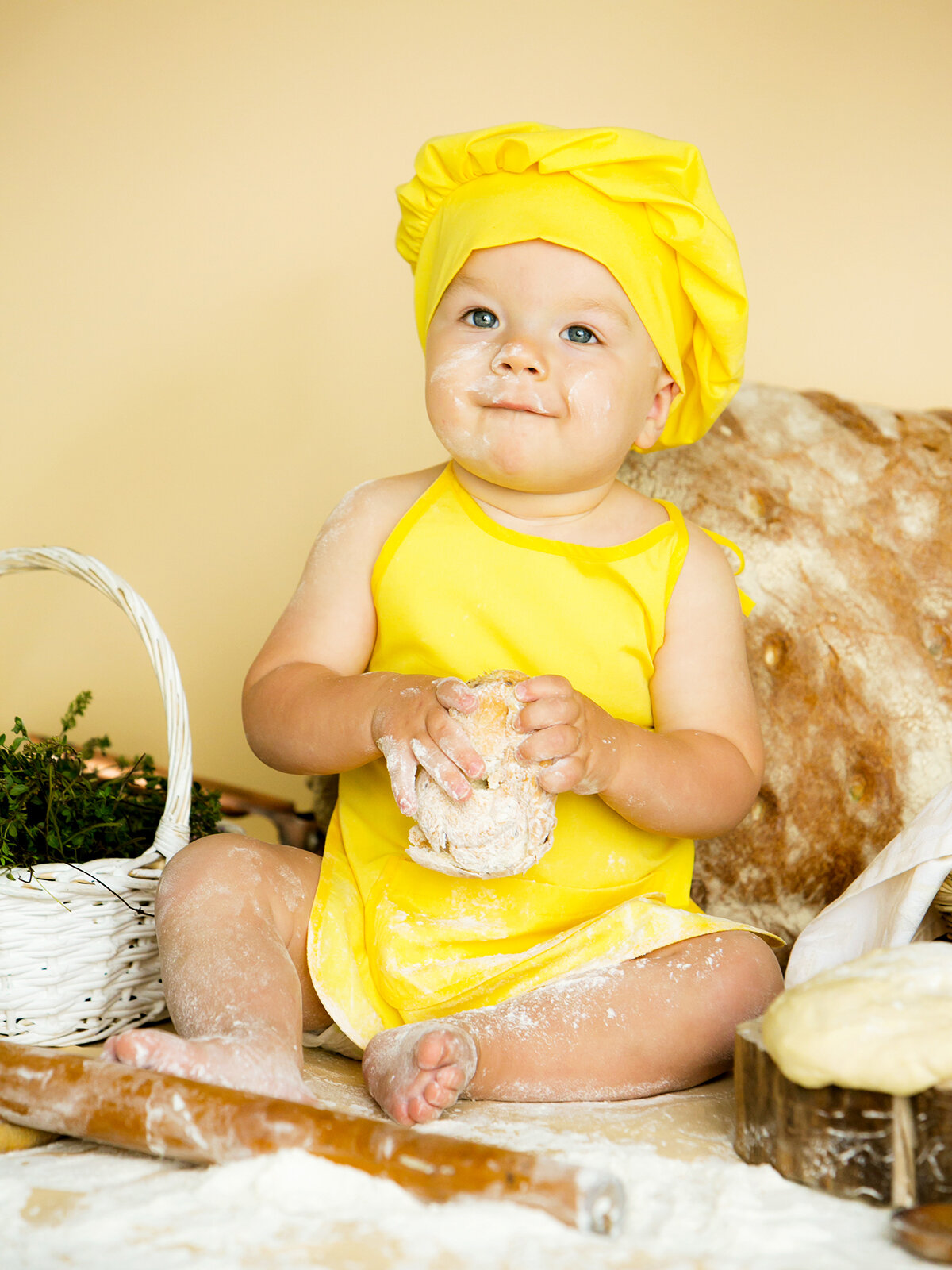 Костюм карнавальный поварёнок (желтый) размер 74-80 - для фотосессии малыша — фото 1